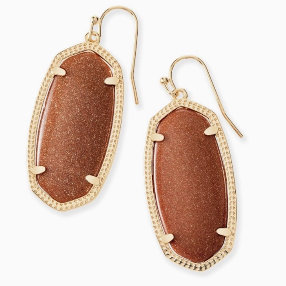 NWT Kendra Scott Elle Gold Drop Earrings in Goldstone Glass